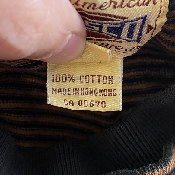 Vtg BASCO Men Long Sleeve Pullover Striped Shirt Sz L Brown Preppy 11-12 - Picture 11 of 12